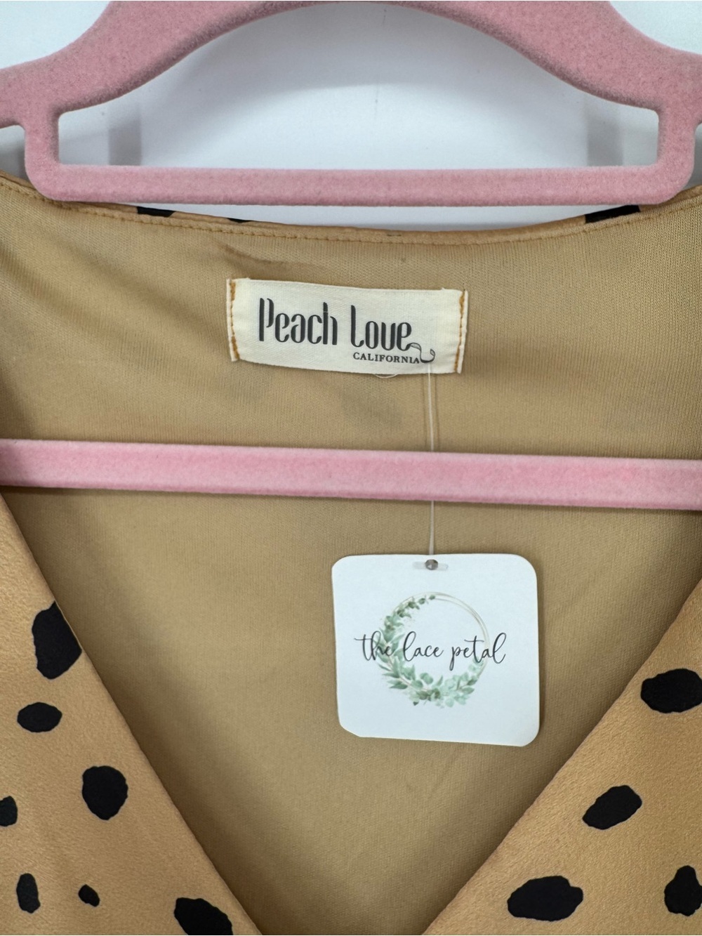 Peach Love Boho Boutique Camel + Black Animal Print Tie Waist Dress Small NWT - Picture 7 of 11